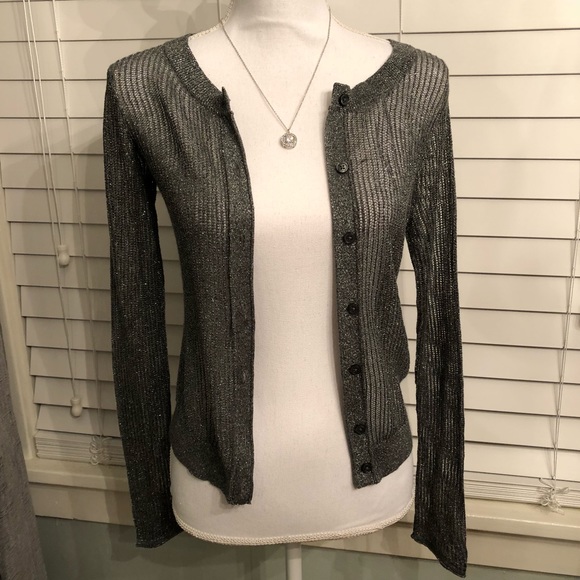 Express Sweaters - Express Silver Sparkly Sweater Cardigan Jacket